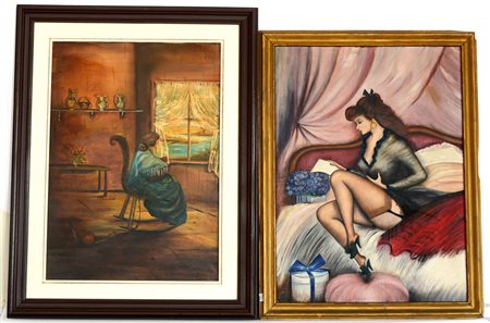 Lotto composto da due dipinti di autori diversi, in cornici