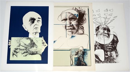 Tredici, gruppo di tre serigrafie di misure e tirature diverse, firmate,...