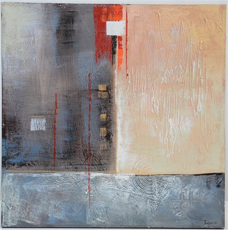 Firma indecifrata "Composizione astratta" tecnica mista su tela (cm 80x80)...