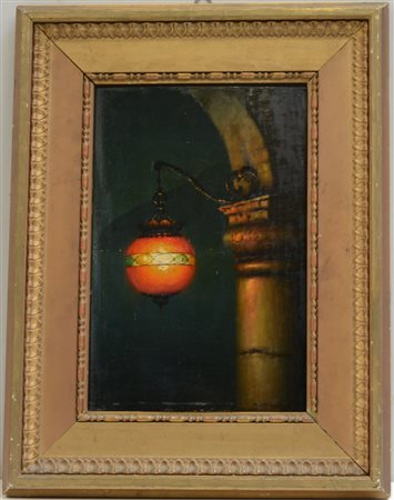 Egidio De Rubelli "La lanterna" olio su tavoletta (cm 40x28.5) Firmato in...