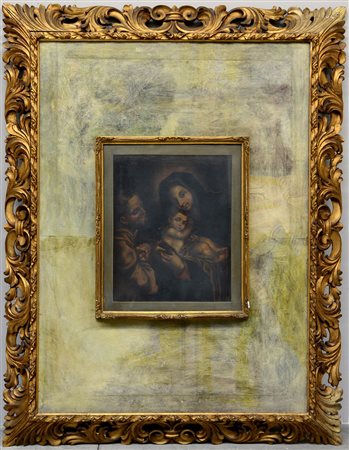 Scuola del XVIII Secolo "Sacra Famiglia" olio su tela (cm 50x40) in doppia...