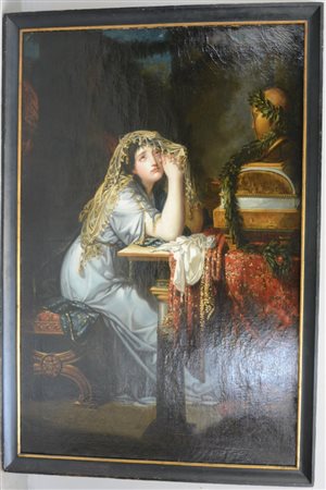Scuola francese dell'inizio del XIX Secolo "Pensieri" olio su tela (cm...