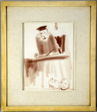 Ignoto "Personaggi" tecnica mista su carta (cm 27x21) recante firma Sassu in...