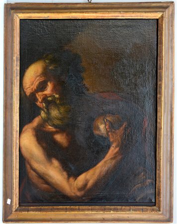 Maestro genovese del secolo XVII "San Girolamo" olio su tela (cm 88x65) In...
