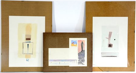 Ignoto, lotto di tre disegni a tecnica mista su carta, in cornici (lievi...