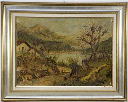 Agnetti Ciro "Lago d'Iseo", olio su masonite (cm 50x70) firmato in basso a...
