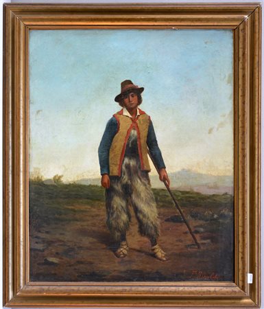 Firma indecifrata. "Pastorello", olio su tela (cm 61x51). Firmato in basso a...