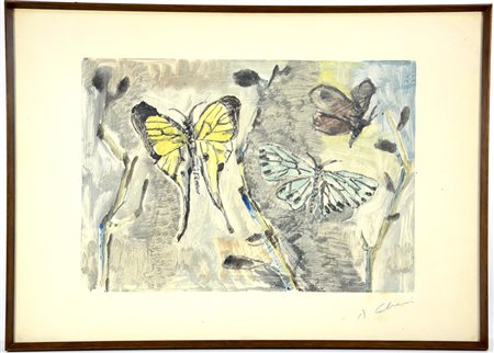 Bruno Calvani Mola Di Bari (1904- Milano 1985) "Farfalle", litografia (foglio...