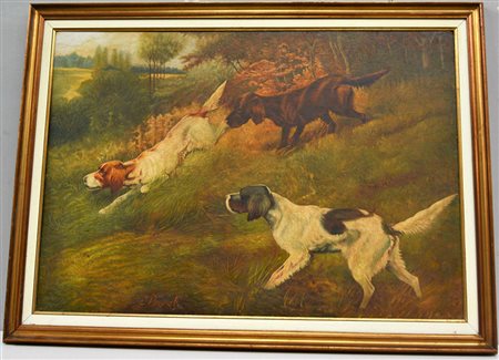 E. Vimercati "La caccia", olio su masonite (cm 70x100) firmato in basso a...