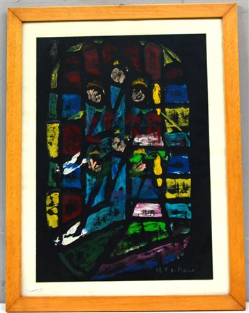 F. Di Piazza "Composizione", tempera su cartoncino (cm 49x35) firmato e...