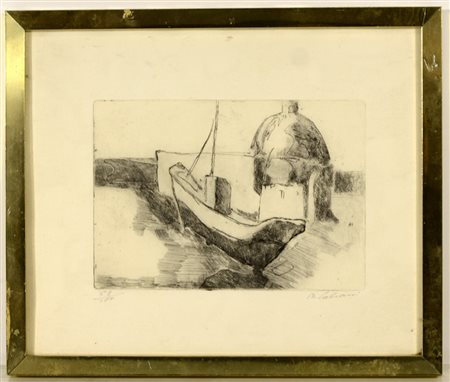 Bruno Calvani Mola Di Bari (1904- Milano 1985) "Composizione con barca",...