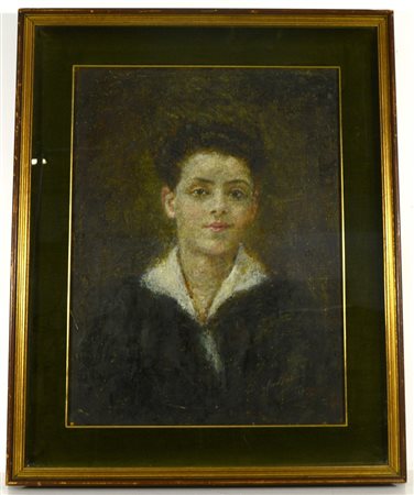 Firma indecifrata "Ritratto di giovane" 1939, olio su tela applicata su...