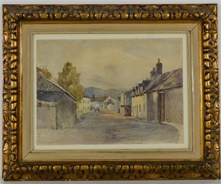 Ignoto "Strada di paese" acquerello su carta (cm 26,5x35,5) siglato in basso...