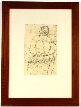 Della Torre "Figura femminile" 1954, acquaforte (cm 49,5x34,5 il foglio)...
