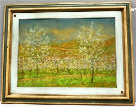 Umberto Zaccaria (1933- ) "Primavera", olio su masonite (cm 50x70) firmato in...