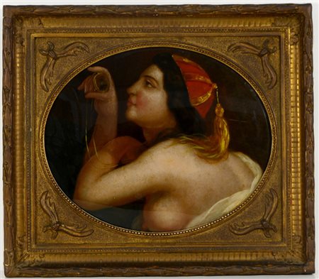 Scuola del sec. XIX "Odalisca" fixË su vetro ovale (cm 35,5x45) In cornice...