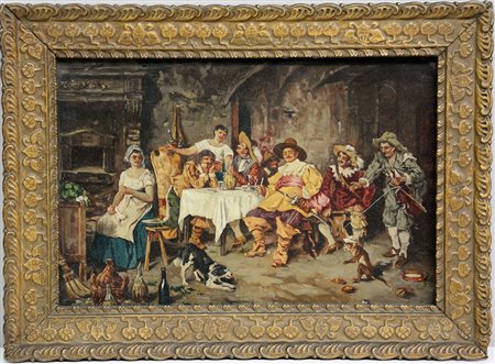 Ignoto, "La locanda", olio su tavola (cm 24,5x35), in cornice (lievi difetti)