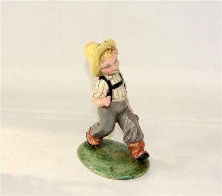 Tiziano Galli (1908- 1986) "Contadinello" statuetta in ceramica policroma....