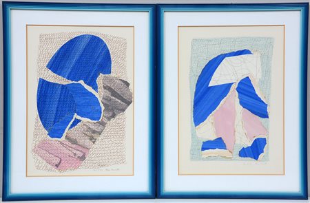 Rino Crivelli Lotto composto da due dipinti a tecnica mista e collage (cm...