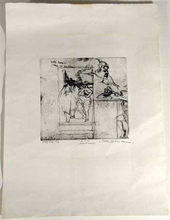 Firma indecifrata "Scena di genere" acquaforte (cm 70x50) firmata e datata...