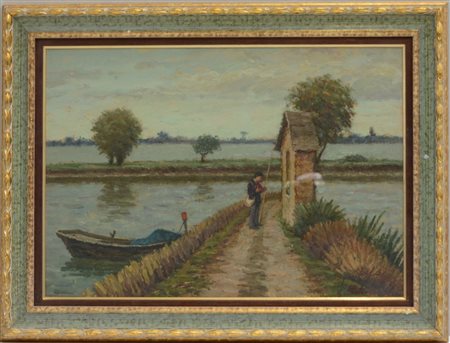 Gabriele Saleri Brescia (1927- Brescia 2014) "Preghiera in campagna" olio su...