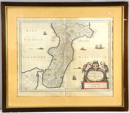 Antica incisione raffigurante la Calabria (cm 42x52). In cornice (lievi difetti)