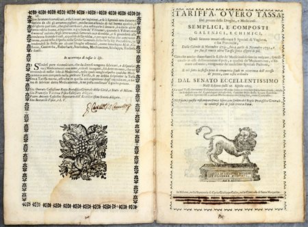 Tariffa, overo tassa del prezzo delle droghe, e medicinali. Milano: Carlo...