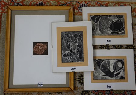 Lotto composto da tre opere su carta firmate Franchini ed una litografia...