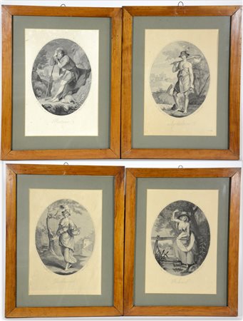 Gruppo di quattro incisioni francesi del sec. XIX raffiguranti lavori...