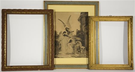 Lotto composto da tre cornici di cui una contenete stampa (difetti)