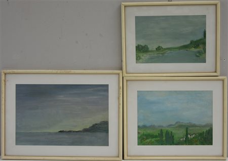 Ignoto "Paesaggi" tre dipinti di misure diverse, in cornici