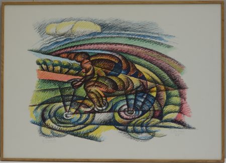 Gerardo Dottori Perugia (1884- 1977) "Senza titolo" 1969, litografia (cm...