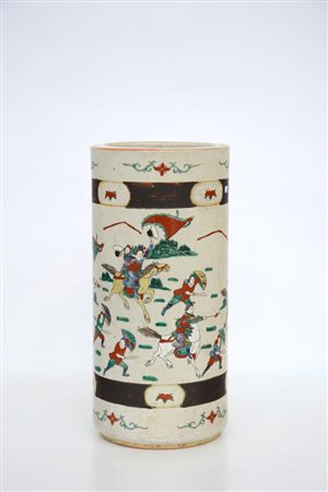 Manifattura orientale, portaombrelli in ceramica decorato con scene di...