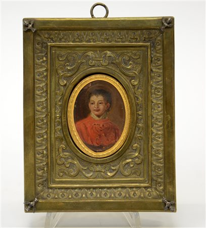 Arte del secolo XVIII - Santo Chirico miniatura ovale in cornice dorata...