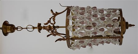 Lampadario a cesto a tre luci decorato con perline in vetro a forma di fiori...