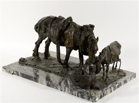 Zosi "Animali alla fonte" gruppo scultoreo in bronzo (h cm 26) firmato alla...