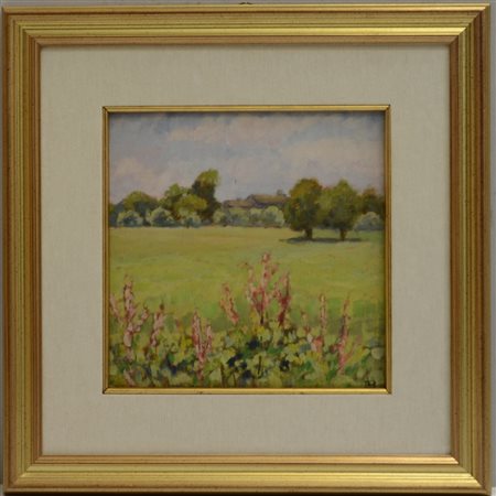 Ignoto "Paesaggio campestre" olio su cartone telato (cm 23x23) siglato in...