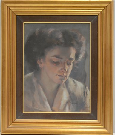 Firma indecifrata "Ritratto femminile" dipinto a tecnica mista (cm 38x30)...