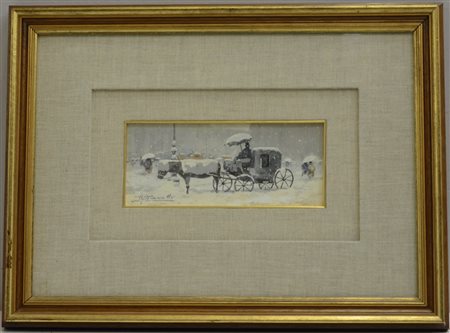 Marotto "Il Brunista a Milano" tecnica mista su cartone (cm 10x22) firmato in...