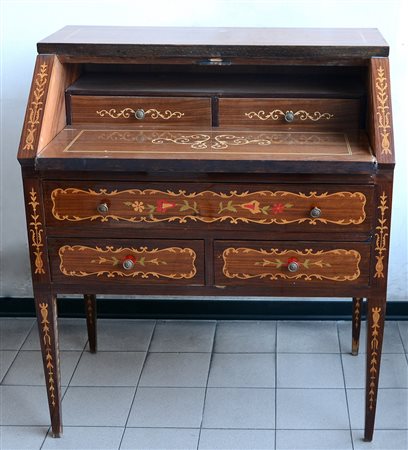 Mobiletto moderno con ribalta decorato a fiori e racemi (cm 84x99x51) (difetti)
