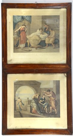 "Scene neoclassiche" coppia di antiche incisioni a colori tratte dall' opera...