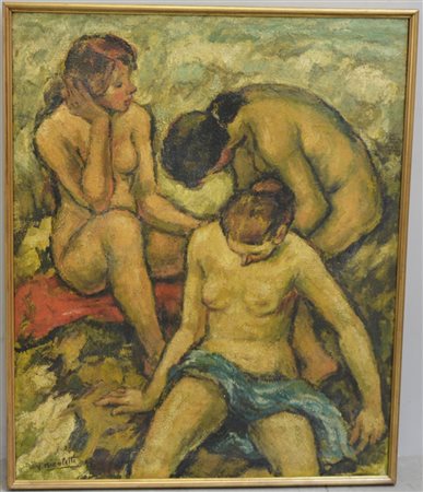 Nicoletti "Bagnanti" olio su tela (cm 110x90) firmato in basso a sinistra. In...