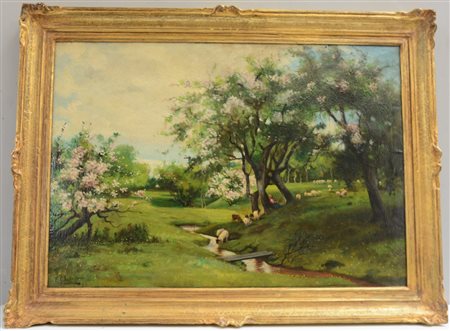 Ghello "Paesaggio campestre" olio su tela (cm 70x100). In cornice