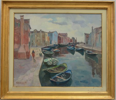 Giuseppe Castrovilli "Burano" olio su tela (cm 50x60) firmato in basso a...