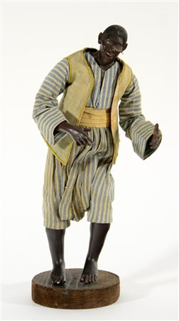 Arte Napoletana del sec. XIX. Moro scultura in legno terracotta, abiti in...