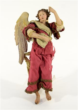 Arte Napoletana del sec. XVIII. Angelo Annunciante, scultura in legno e cotto...