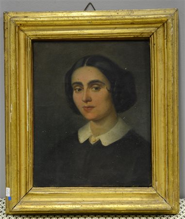 Ignoto sec. XIX "Ritratto di ragazza" olio su tela (cm 28x21) in cornice