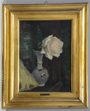 De Stefani V. "Vaso con fiori" olio su cartone (cm 37x27) firamto e datato...