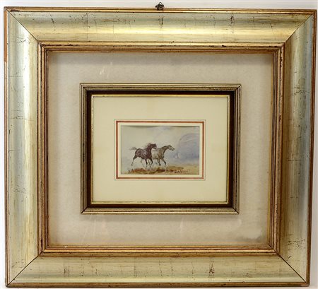 Falzoni Giulio. "Cavalli", tecnica mista (cm 11x15) firmato in basso a...