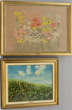 Riccardo Stoppa Lotto di due dipinti raffiguranti fiori di dimensioni e...